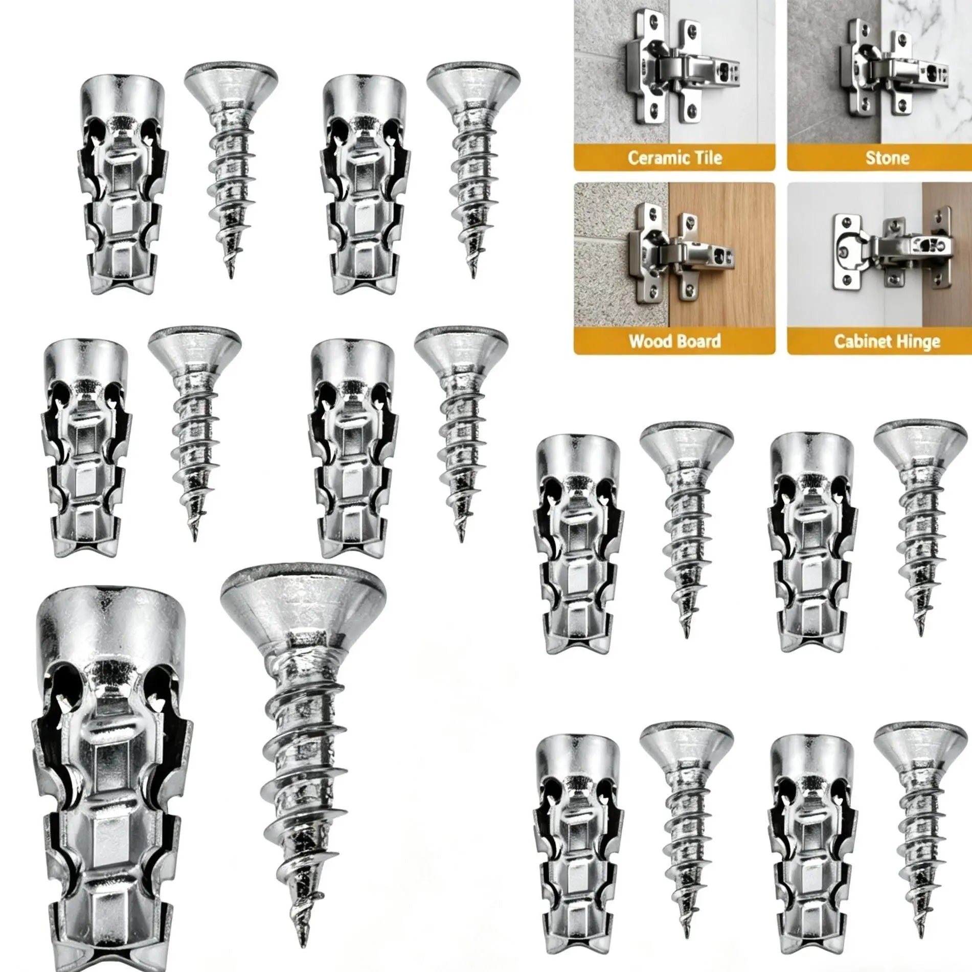 6*14Mm Door Hinge Thread Repair Screws, 30Pack/60Pack Short Expansion Wall Anchors, Stripped Thread Repair Fixer for Cabinet, Tile, Stone and Partition Hinge Mounting