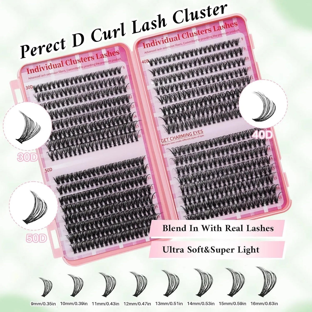 Lash Extension Kit DIY Lash Clusters Kit Cluster Lashes Mixed Tray Eyelash Extension Kit Soft Individual Lashes with Lash Bond and Seal,Lash Tweezers Natural Look