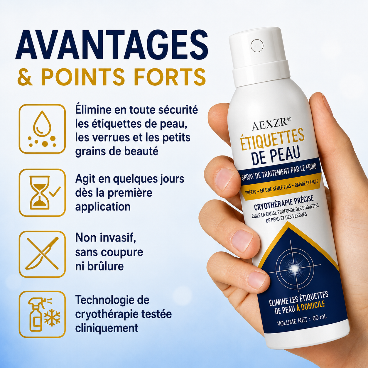 AEXZR® Spray de Traitement par le Froid pour Étiquettes de Peau🧊 Cryo-Tech de Précision : Élimine les grains de beauté et verrues en quelques secondes – Sans lames, sans douleur.